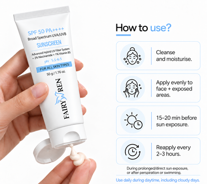 SPF 50 PA++++ Broad Spectrum Sunscreen With Advanced Hybrid UV Filter System + 2% Niacinamide + 1% Vitamin B5